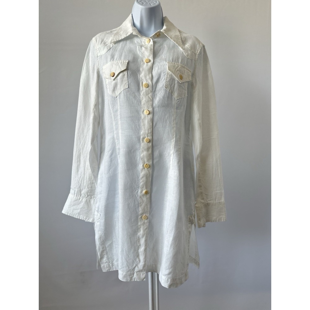 Women's White Linen Tunic by Biscote, Sz: Medium, Made in France